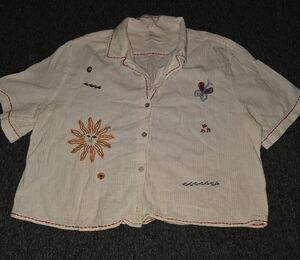 Urban Outfitters Textured White Top with Red Accents